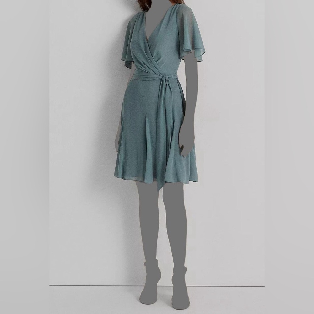 Lauren Ralph Lauren Womens Green Ruffled Chiffon Fit & Flare Dress NWT - Picture 12 of 12